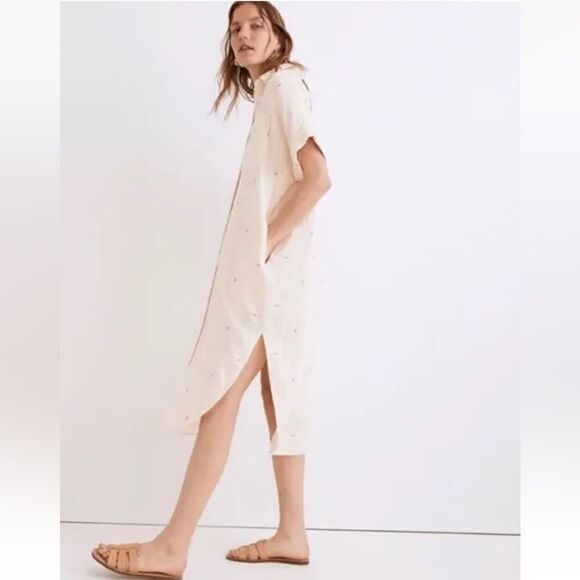 Madewell Embroidered Lightspun Lakeline Shirtdress Beige sz Small - Picture 6 of 13
